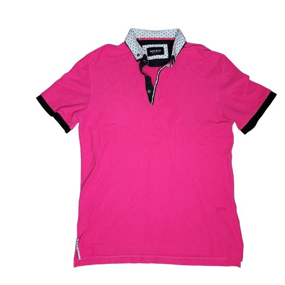 Maceeo polo pink shirt with geometric white and black collar size large/4 - Picture 1 of 5
